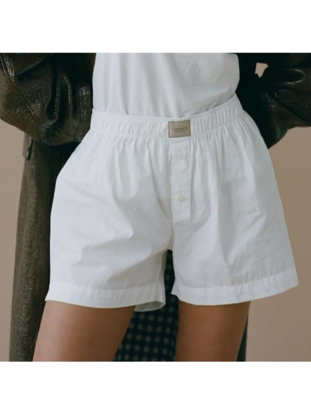 High-Rise White Button-Front Women's Shorts
